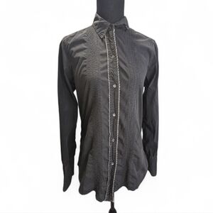 Nili Lotan Black Blouse Burn Out Cotton Style Size M